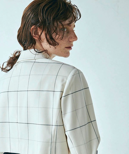 MECRE（メクル）の「バイカラーチェックショートジャケット（テーラードジャケット・レディース・ホワイト/グレー・S/M）」の9枚目の写真