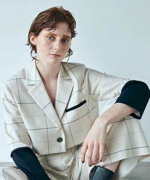 MECRE（メクル）の「バイカラーチェックショートジャケット（テーラードジャケット・レディース・ホワイト/グレー・S/M）」の5枚目の写真