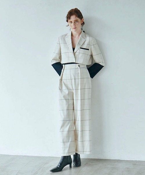 MECRE（メクル）の「バイカラーチェックショートジャケット（テーラードジャケット・レディース・ホワイト/グレー・S/M）」の7枚目の写真