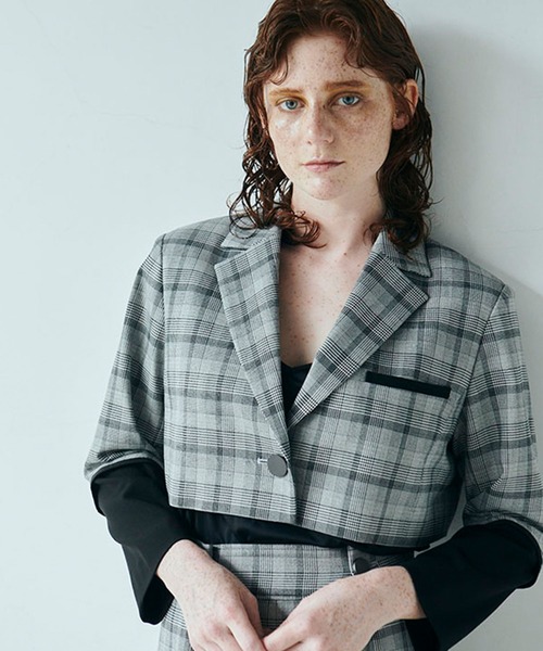 MECRE（メクル）の「バイカラーチェックショートジャケット（テーラードジャケット・レディース・ホワイト/グレー・S/M）」の10枚目の写真