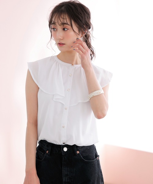 GeeRA(ジーラ)の「フリル衿デザインブラウス(シャツ/ブラウス・レディース・ブラック/オフホワイト/ピンク・MEDIUM/LARGE/X-LARGE)」の4枚目の写真