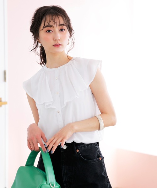 GeeRA(ジーラ)の「フリル衿デザインブラウス(シャツ/ブラウス・レディース・ブラック/オフホワイト/ピンク・MEDIUM/LARGE/X-LARGE)」の6枚目の写真