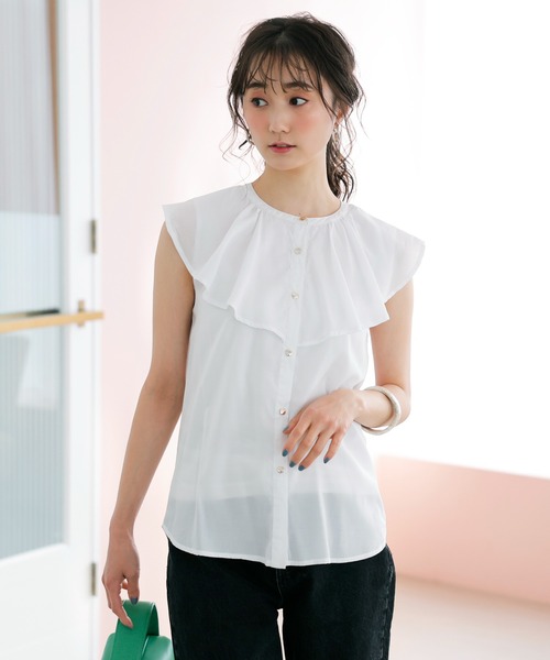 GeeRA(ジーラ)の「フリル衿デザインブラウス(シャツ/ブラウス・レディース・ブラック/オフホワイト/ピンク・MEDIUM/LARGE/X-LARGE)」の5枚目の写真