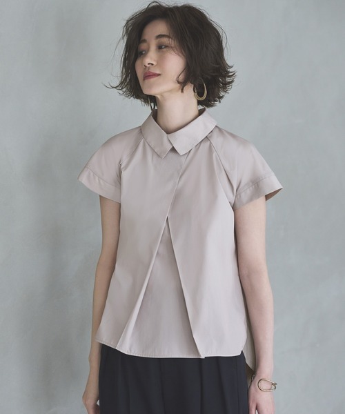 ブラウス シャツ 洗える ｜ シャツカラーデザインTブラウスシャツ ｜ 半袖 レギュラーカラー トップス 体型カバー カットソー オフィスカジュアル 洗える ｜ シャツカラーデザインTブラウスシャツ ｜ 半袖