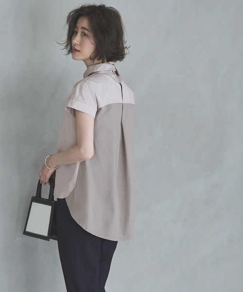 ブラウス シャツ 洗える ｜ シャツカラーデザインTブラウスシャツ ｜ 半袖 レギュラーカラー トップス 体型カバー カットソー オフィスカジュアル RUIRUE BOUTIQUE ブラウス シャツ 洗える ｜ シャツカラー