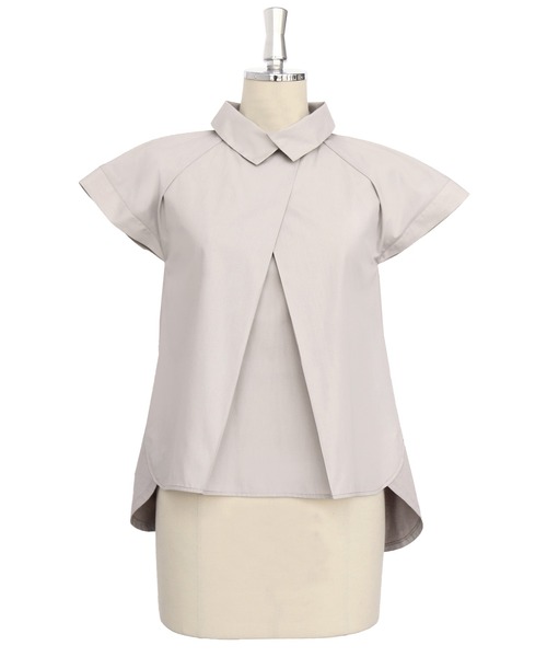 洗える｜シャツカラーデザインTブラウスシャツ｜半袖レギュラーカラートップス体型カバーカットソーオフィスカジュアル通勤服華やかブラウス