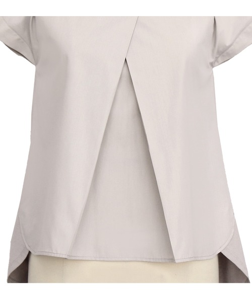 洗える｜シャツカラーデザインTブラウスシャツ｜半袖レギュラーカラートップス体型カバーカットソーオフィスカジュアル通勤服華やかブラウス