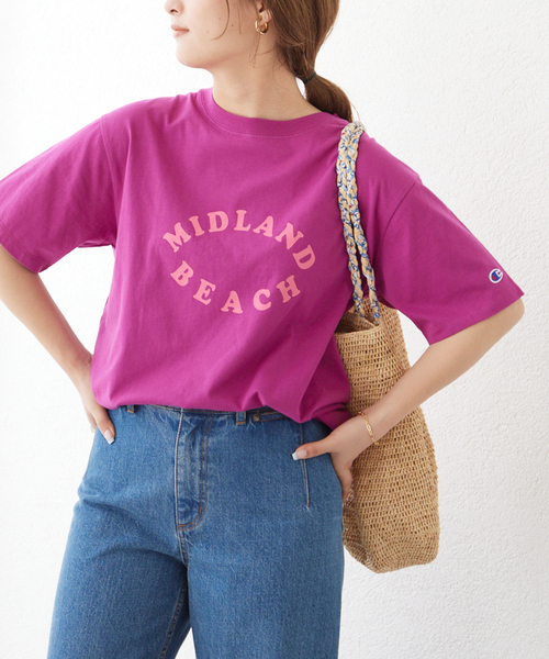 SLOBE IENA（スローブイエナ）の「【Champion / チャンピオン】SLOBE別注ロゴTシャツ（Tシャツ/カットソー・レディース・ブラウン/ホワイト/ネイビー/パープル/オレンジ/グリーン系その他/ブルー/グレー/ピンク・FREE）」の8枚目の写真