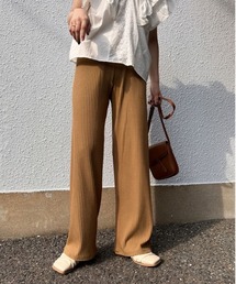 リブデザインリラックスパンツ