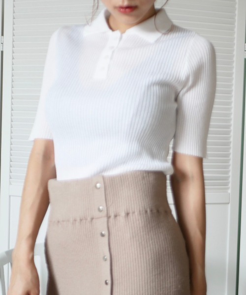 -Myme- Heart be to.（マイミーハートビート）の「polo knit / ポロニット（ニット/セーター・レディース・ベージュ/ホワイト・FREE）」の3枚目の写真