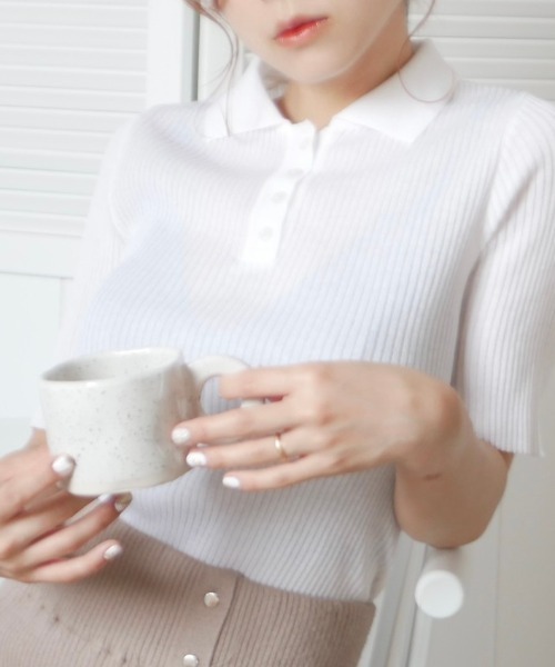 -Myme- Heart be to.（マイミーハートビート）の「polo knit / ポロニット（ニット/セーター・レディース・ベージュ/ホワイト・FREE）」の5枚目の写真