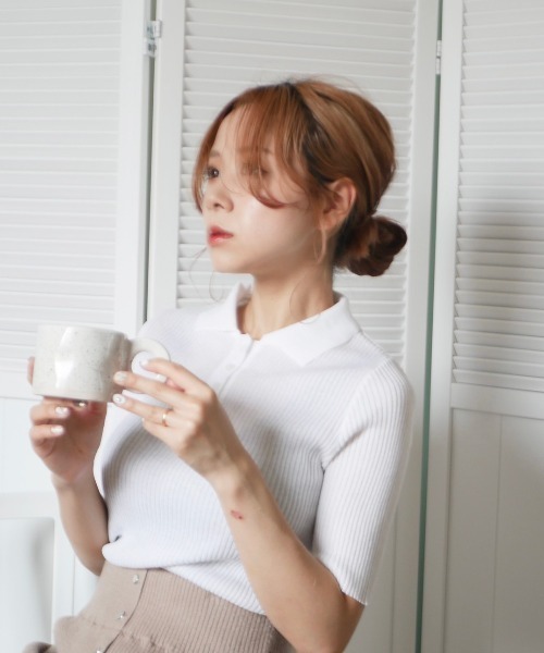 -Myme- Heart be to.（マイミーハートビート）の「polo knit / ポロニット（ニット/セーター・レディース・ベージュ/ホワイト・FREE）」の7枚目の写真