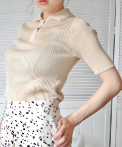 -Myme- Heart be to.（マイミーハートビート）の「polo knit / ポロニット（ニット/セーター・レディース・ベージュ/ホワイト・FREE）」の9枚目の写真