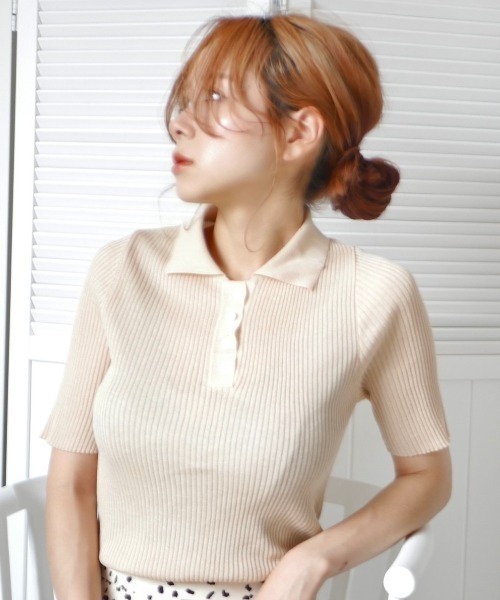 -Myme- Heart be to.（マイミーハートビート）の「polo knit / ポロニット（ニット/セーター・レディース・ベージュ/ホワイト・FREE）」の10枚目の写真