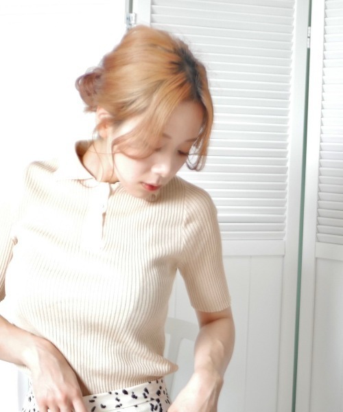 -Myme- Heart be to.（マイミーハートビート）の「polo knit / ポロニット（ニット/セーター・レディース・ベージュ/ホワイト・FREE）」の11枚目の写真