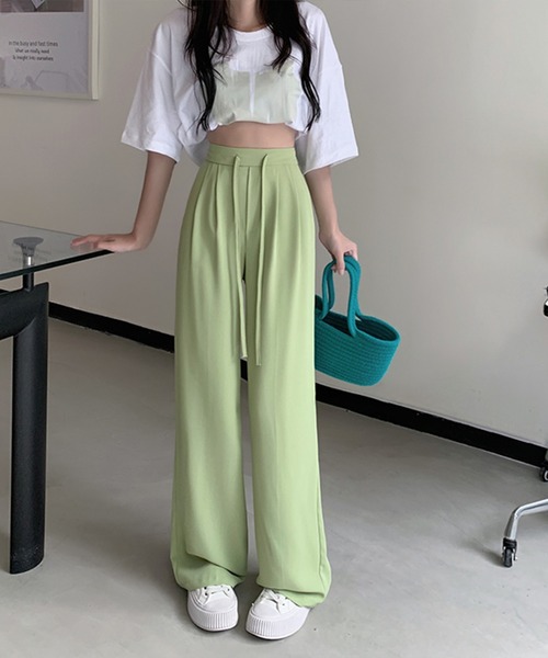 leune（ルネ）の「【leune】ドローコードワイドレッグパンツ（その他パンツ・レディース・ブラック/ピンク/グリーン・LARGE）」の3枚目の写真