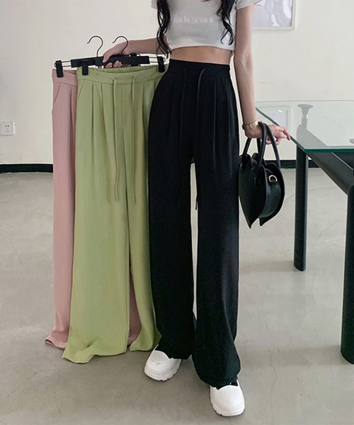 leune（ルネ）の「【leune】ドローコードワイドレッグパンツ（その他パンツ・レディース・ブラック/ピンク/グリーン・LARGE）」の5枚目の写真