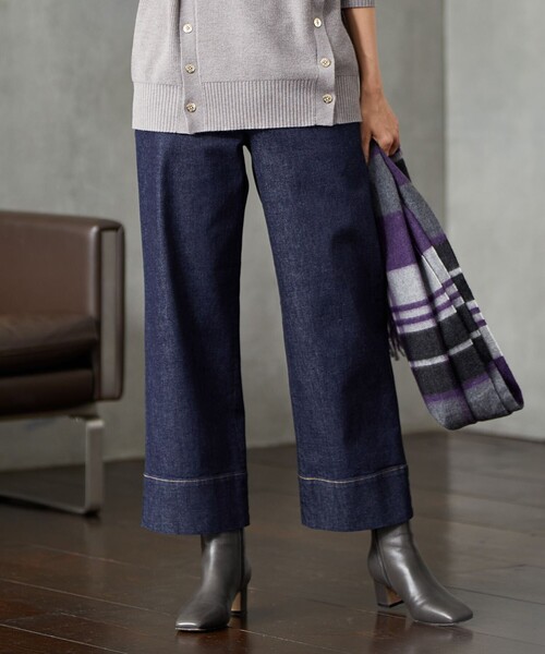 J.PRESS(ジェイプレス)の「【洗える】 10oz Stretch Denim セミワイド パンツ(デニムパンツ・レディース・ブラック系/ネイビー系/ライトグレー系・11/9/7/13)」の3枚目の写真