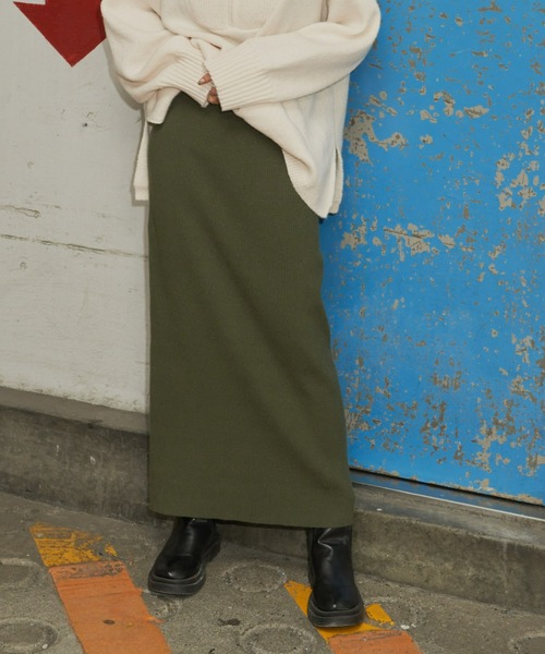 Auntie Rosa Holiday（アンティローザホリデー）の「※入荷禁止※リブニットナロースカート / サイズ展開あり（スカート・レディース・カーキ/ブラック/チャコールグレー・MEDIUM/SMALL）」の3枚目の写真