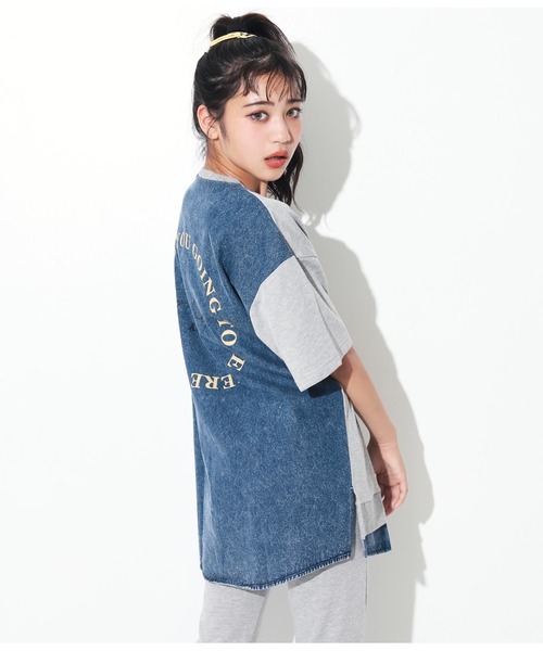 ANAP GiRL(アナップガール)の「デニム切替スウェットオーバートップス(Tシャツ/カットソー・キッズ・スミクロ/ライトグレー・S/M)」の9枚目の写真