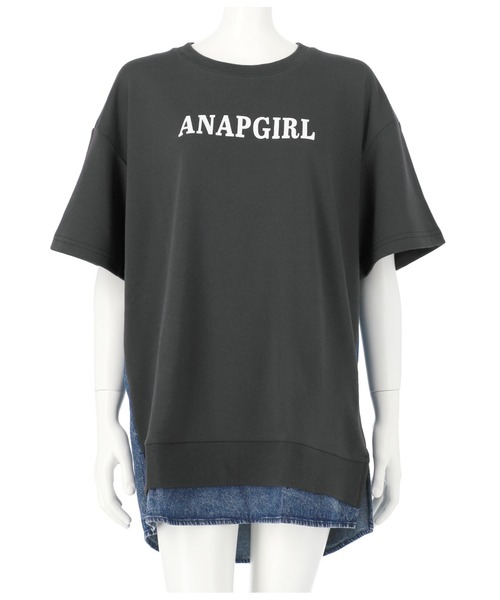 ANAP GiRL(アナップガール)の「デニム切替スウェットオーバートップス(Tシャツ/カットソー・キッズ・スミクロ/ライトグレー・S/M)」の12枚目の写真
