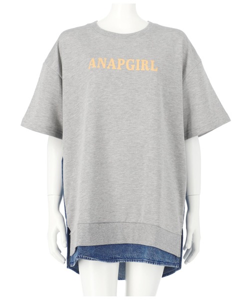 ANAP GiRL(アナップガール)の「デニム切替スウェットオーバートップス(Tシャツ/カットソー・キッズ・スミクロ/ライトグレー・S/M)」の13枚目の写真