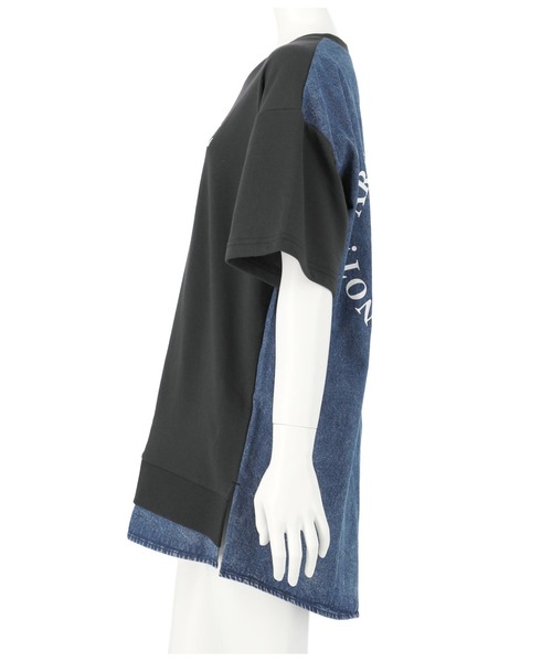 ANAP GiRL(アナップガール)の「デニム切替スウェットオーバートップス(Tシャツ/カットソー・キッズ・スミクロ/ライトグレー・S/M)」の15枚目の写真
