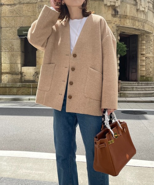 Doux archives(ドゥアルシーヴ)の「@_____sui._____×DOUXノーカラーコクーンウールコート(ノーカラーコート・レディース・ベージュ/グレー・FREE)」の3枚目の写真