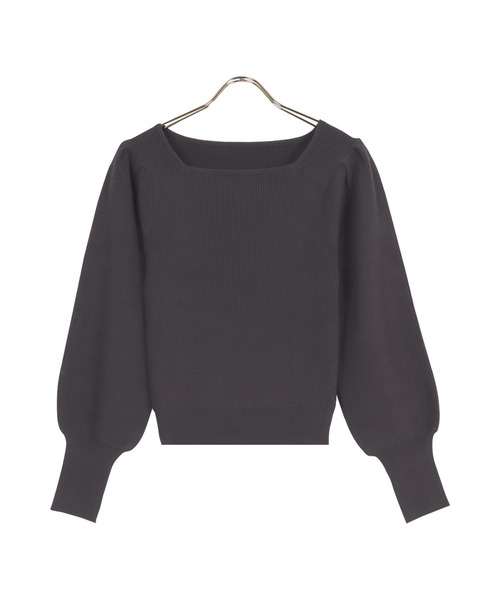 KOBE LETTUCE(コウベレタス)の「ボリュームスリーブスクエアネックもっちりリブニット(ニット/セーター・レディース・ラベンダー/グリーン/オフホワイト/イエロー/グレイッシュベージュ/ブラック/チャコール・FREE)」の4枚目の写真