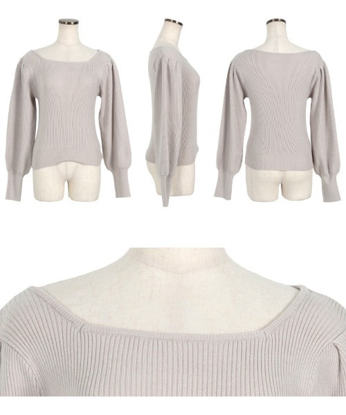 KOBE LETTUCE(コウベレタス)の「ボリュームスリーブスクエアネックもっちりリブニット(ニット/セーター・レディース・ラベンダー/グリーン/オフホワイト/イエロー/グレイッシュベージュ/ブラック/チャコール・FREE)」の16枚目の写真