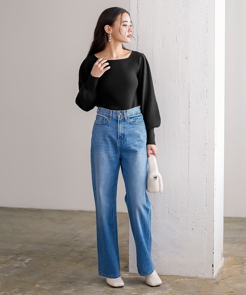 KOBE LETTUCE(コウベレタス)の「ボリュームスリーブスクエアネックもっちりリブニット(ニット/セーター・レディース・ラベンダー/グリーン/オフホワイト/イエロー/グレイッシュベージュ/ブラック/チャコール・FREE)」の21枚目の写真