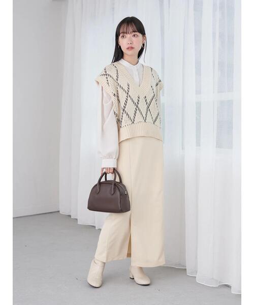 earth music&ecology（アースミュージックアンドエコロジー）の「ダイヤジャカードニットベスト（ベスト・レディース・チャコールグレー/オフホワイト・FREE）」の7枚目の写真