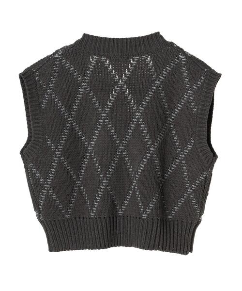 earth music&ecology（アースミュージックアンドエコロジー）の「ダイヤジャカードニットベスト（ベスト・レディース・チャコールグレー/オフホワイト・FREE）」の20枚目の写真