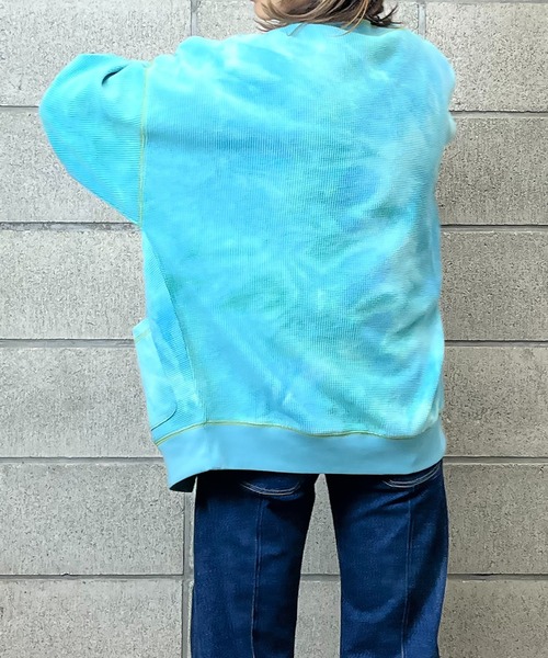 mi via loca（ミヴィアロカ）の「ワッフルタイダイVネックカーディガン（カーディガン/ボレロ・レディース・スミクロ/グリーン/パープル・FREE）」の8枚目の写真