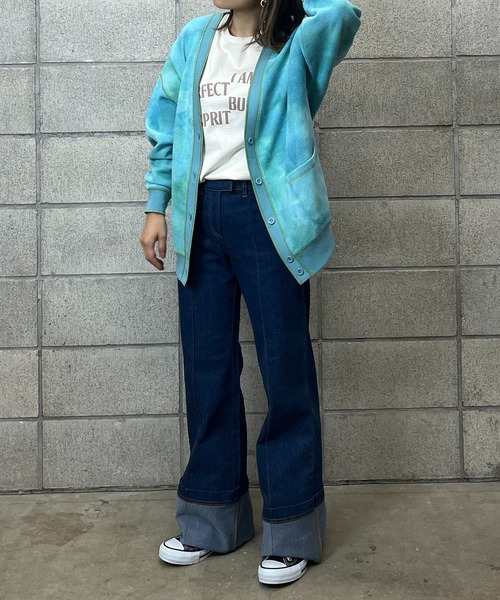 mi via loca（ミヴィアロカ）の「ワッフルタイダイVネックカーディガン（カーディガン/ボレロ・レディース・スミクロ/グリーン/パープル・FREE）」の9枚目の写真