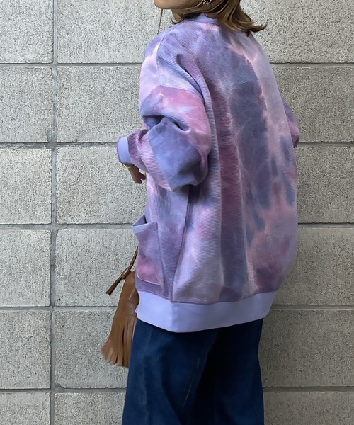 mi via loca（ミヴィアロカ）の「ワッフルタイダイVネックカーディガン（カーディガン/ボレロ・レディース・スミクロ/グリーン/パープル・FREE）」の11枚目の写真