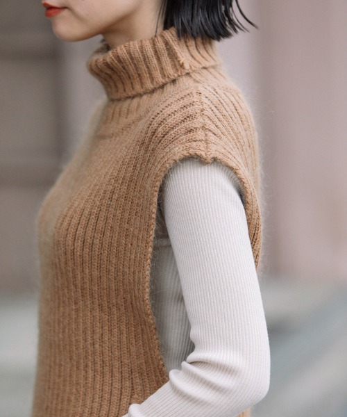 Munich（ミューニック）の「リブニットタートルネックジレ（ニット/セーター・レディース・オフホワイト/グリーン/キャメル・FREE）」の20枚目の写真