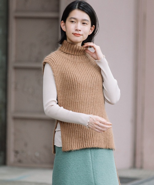 Munich（ミューニック）の「リブニットタートルネックジレ（ニット/セーター・レディース・オフホワイト/グリーン/キャメル・FREE）」の16枚目の写真