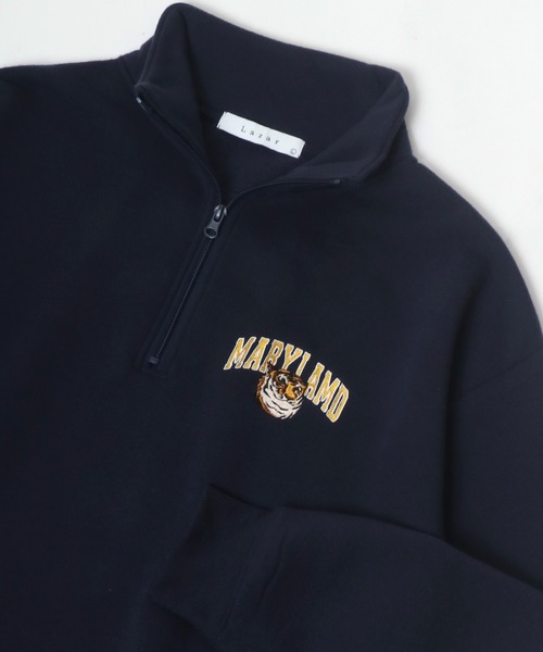 Lazar（ラザル）の「Lazar 別注 裏起毛 オーバーサイズ ワンポイント刺繍 ハーフジップ スウェット トレーナー プルオーバー/ストリート/カレッジ（スウェット・メンズ・ブラック/ブルー系その他2/グレー系その他/ブラック系その他/アッシュグレー/ダークグリーン/ホワイト/ホワイト系その他/チャコール/グリーン系その他/ブルー系その他/ベージュ/ネイビー/グレー系その他2/グリーン系その他2/グリーン系その他3/グレー系その他3/グレー系その他4・M/L/LL）」の16枚目の写真