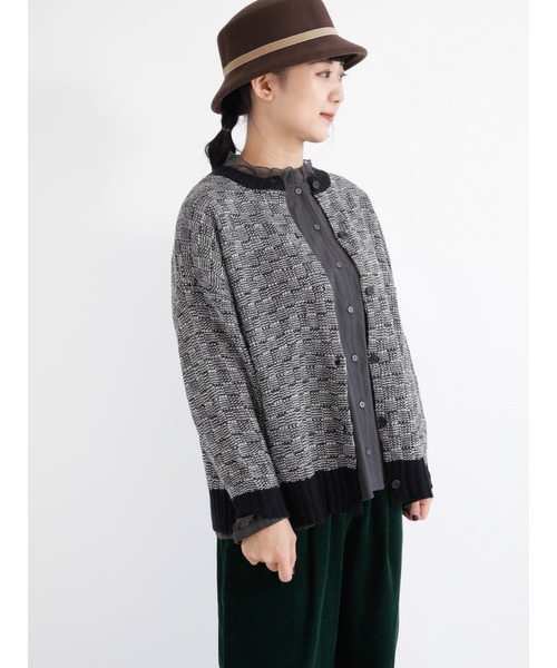 Samansa Mos2（サマンサ モスモス）の「格子柄編み前後2WAYニット（ニット/セーター・レディース・ピンク/ブルー/オフホワイト/ブラック/グリーン/モカ・ﾌﾘ-）」の3枚目の写真