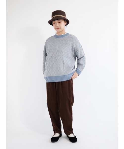 Samansa Mos2（サマンサ モスモス）の「格子柄編み前後2WAYニット（ニット/セーター・レディース・ピンク/ブルー/オフホワイト/ブラック/グリーン/モカ・ﾌﾘ-）」の13枚目の写真