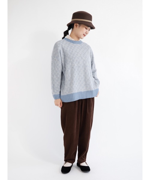 Samansa Mos2（サマンサ モスモス）の「格子柄編み前後2WAYニット（ニット/セーター・レディース・ピンク/ブルー/オフホワイト/ブラック/グリーン/モカ・ﾌﾘ-）」の14枚目の写真