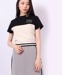 CECIL McBEE green バイカラー＆スリーブラインモックネックSS　GOLF