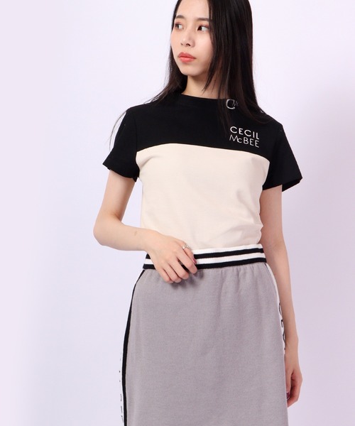 CECIL McBEE（セシルマクビー）の「CECIL McBEE green バイカラー＆スリーブラインモックネックSS　GOLF（Tシャツ/カットソー・レディース・ブラック/ベージュ/ホワイト/ピンク・2/1）」の21枚目の写真