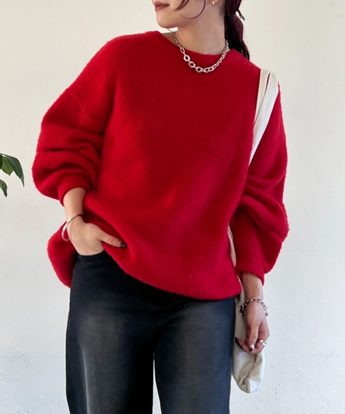 un dix cors(アンディコール)の「ゴマジャガードシンプルニットプルオーバー(ニット/セーター・レディース・レッド/チャコールグレー/ライトベージュ/ブラック/ブルー・FREE)」の5枚目の写真