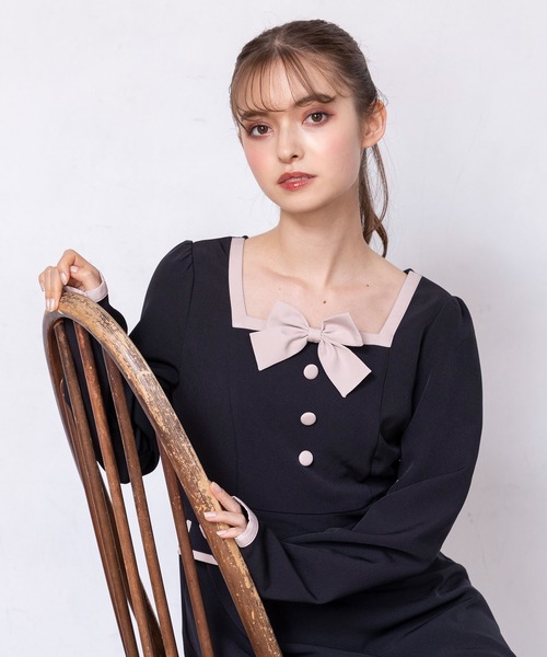 DearMyLoveRose(ディアマイラブローズ)の「スクエアネックリボンレディワンピース(ワンピース・レディース・ブラック系その他/ブラック/ベージュ系その他/ベージュ・XX-LARGE/MEDIUM/LARGE/X-LARGE)」の5枚目の写真