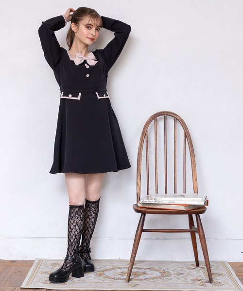 DearMyLoveRose(ディアマイラブローズ)の「スクエアネックリボンレディワンピース(ワンピース・レディース・ブラック系その他/ブラック/ベージュ系その他/ベージュ・XX-LARGE/MEDIUM/LARGE/X-LARGE)」の6枚目の写真