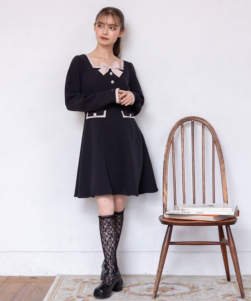 DearMyLoveRose(ディアマイラブローズ)の「スクエアネックリボンレディワンピース(ワンピース・レディース・ブラック系その他/ブラック/ベージュ系その他/ベージュ・XX-LARGE/MEDIUM/LARGE/X-LARGE)」の9枚目の写真