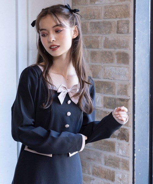 DearMyLoveRose(ディアマイラブローズ)の「スクエアネックリボンレディワンピース(ワンピース・レディース・ブラック系その他/ブラック/ベージュ系その他/ベージュ・XX-LARGE/MEDIUM/LARGE/X-LARGE)」の14枚目の写真