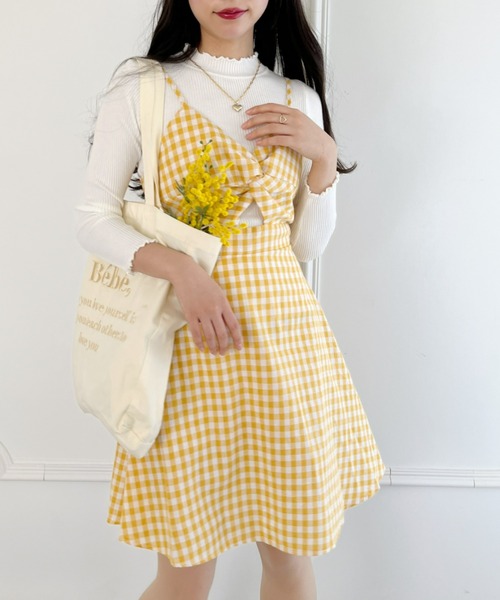 Loueme(ルエム)の「バックリボンギンガムチェックキャミワンピ(ワンピース・レディース・イエロー/ライトブルー/ブラック・FREE)」の19枚目の写真